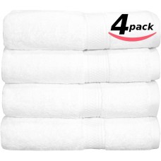 White Cotton Bath Towel Set of 4 Having 550 GSM (Water Absorbent Plus Quick To Dry )-By Cloth Fusion