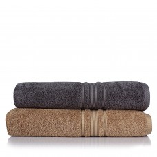 650 GSM Cotton Bath Towel Set of 2 Pcs (Superabsorbent Plus Quick To Dry) -Charcoal and Light Brown - By Cloth Fusion